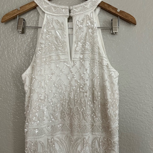 All the Romance White Beaded Sequin Halter Mermaid Maxi Dress - Picture 7 of 8